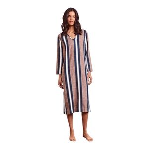 Ace & Jig Toni Dress Captain Print Size XS Brown Navy Stripe Long Sleeves Flaw